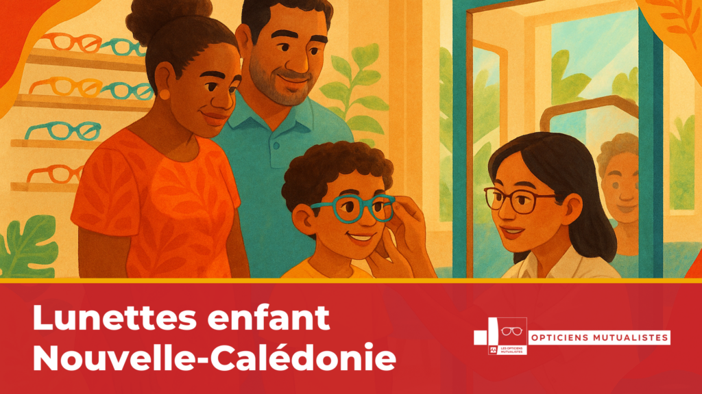 Famille calédonienne essayant des lunettes pour enfant chez un opticien à Nouméa