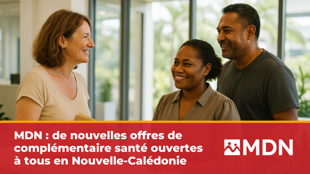 Conseillère MDN accueillant un couple de patients calédoniens dans une agence de complémentaire santé en Nouvelle-Calédonie