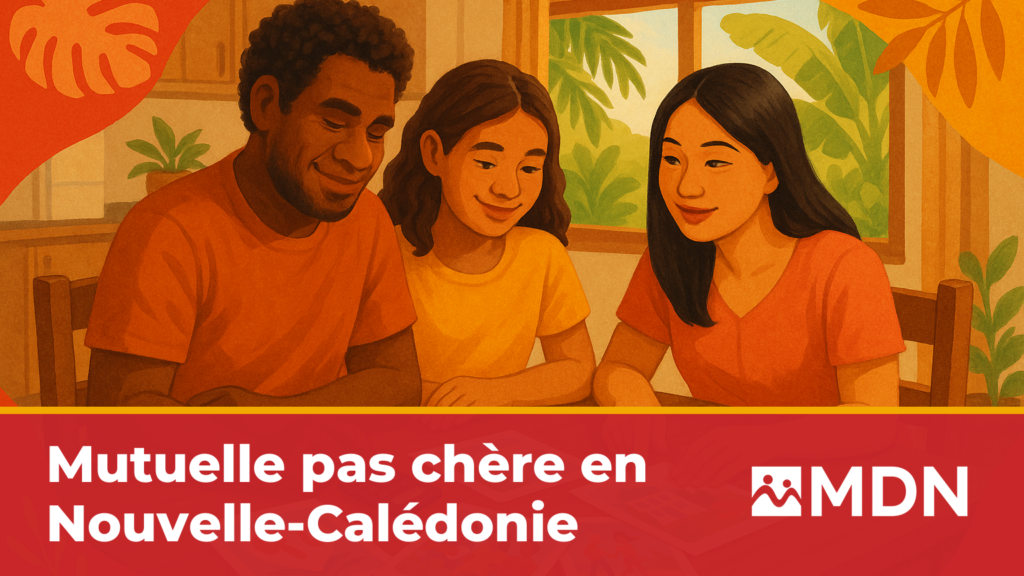 Famille calédonienne multiculturelle comparant des documents de mutuelle santé à la maison