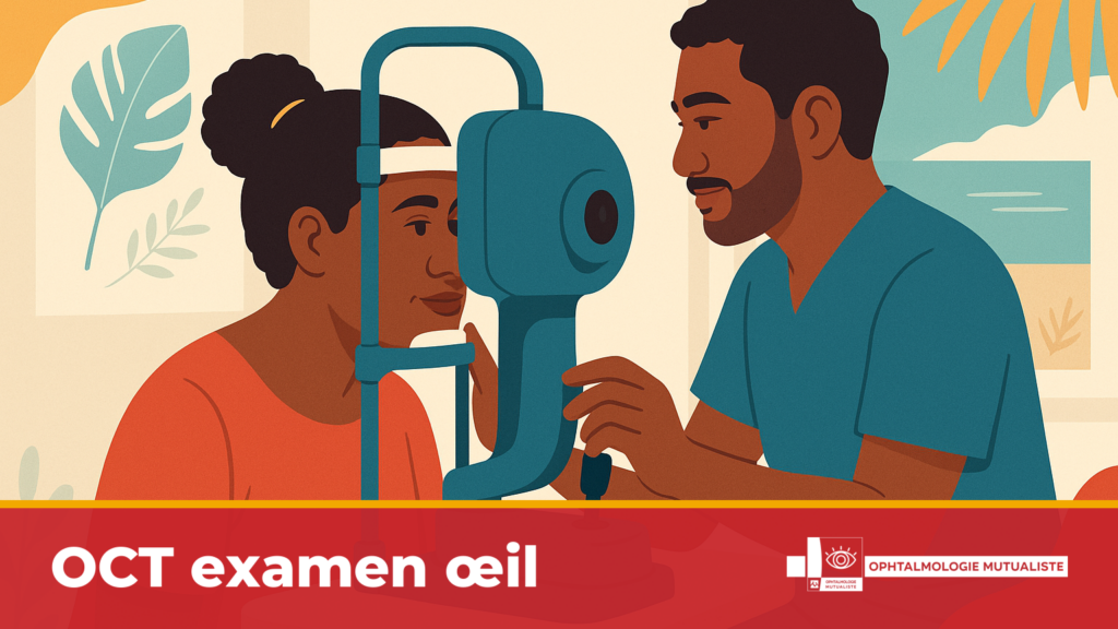 Patiente kanak pendant un OCT examen œil dans un centre d'ophtalmologie à Nouméa