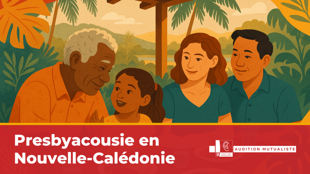 Famille caledonienne multigenerationnelle partageant un repas convivial en plein air en Nouvelle-Caledonie, un grand-parent attentif a la conversation