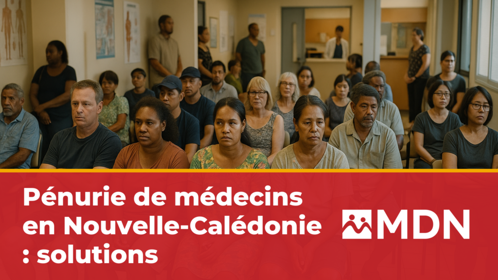 Salle d'attente bondée d'un cabinet médical, patients assis et debout attendant une consultation